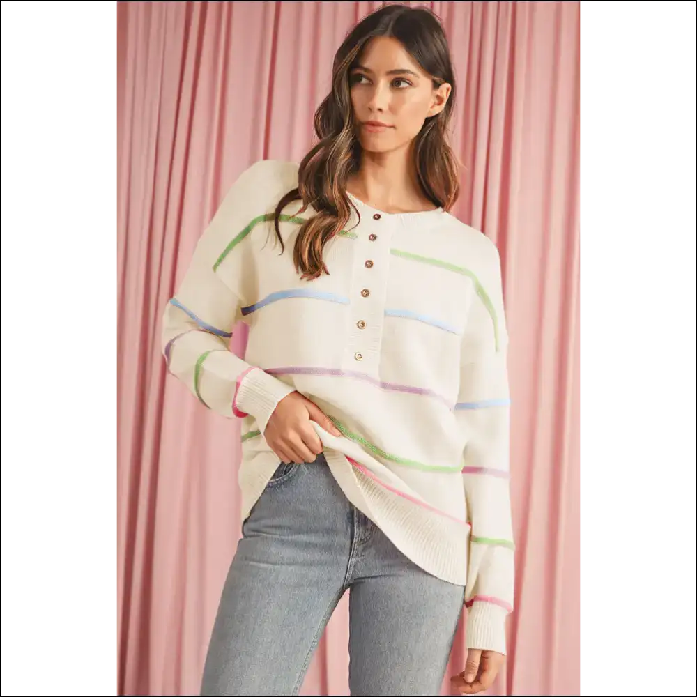 White Rainbow Henley Sweater: so Cozy Itβs Basically Illegal π - Sweaters on Sale Worldwide Shipping