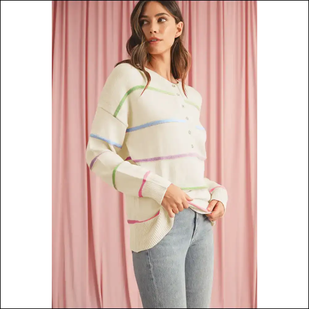 White Rainbow Henley Sweater: so Cozy Itβs Basically Illegal π - Sweaters on Sale Worldwide Shipping
