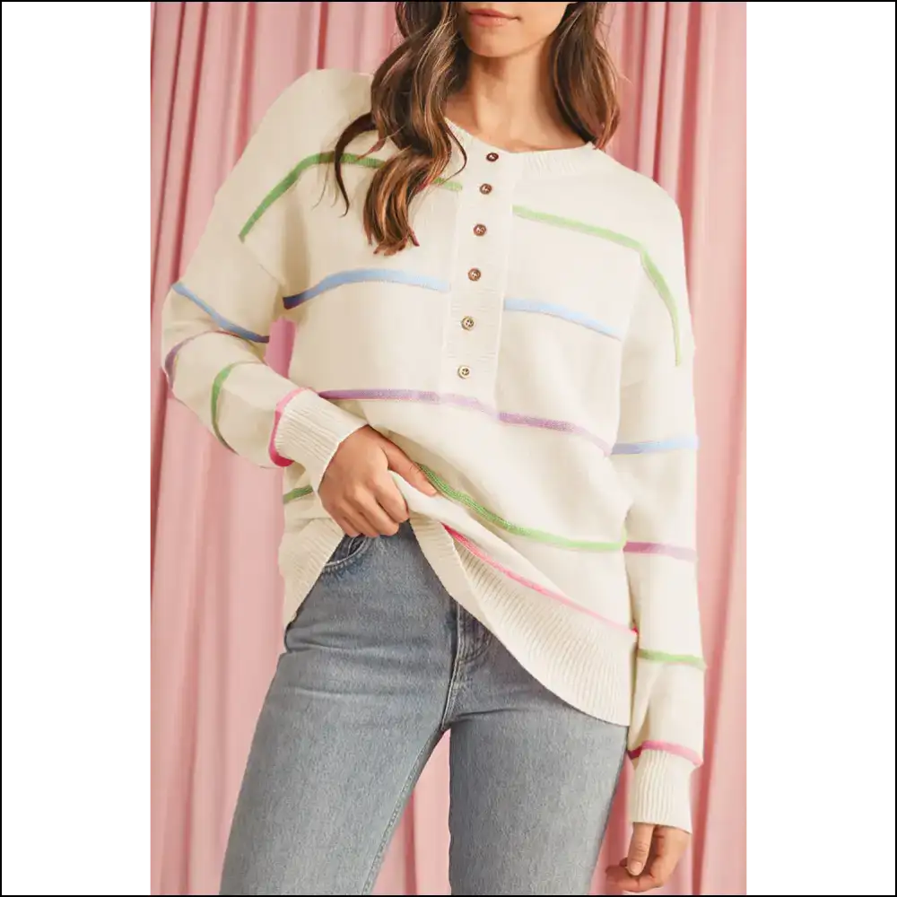 White Rainbow Henley Sweater: so Cozy Itβs Basically Illegal π - s - Sweaters on Sale Worldwide Shipping