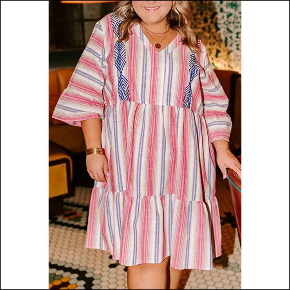 White Stripe Geometric Dress: Finally Fashion that Fits! π Needful Things. π - 1x - Plus Size Dresses on Sale Worldwide Shipping