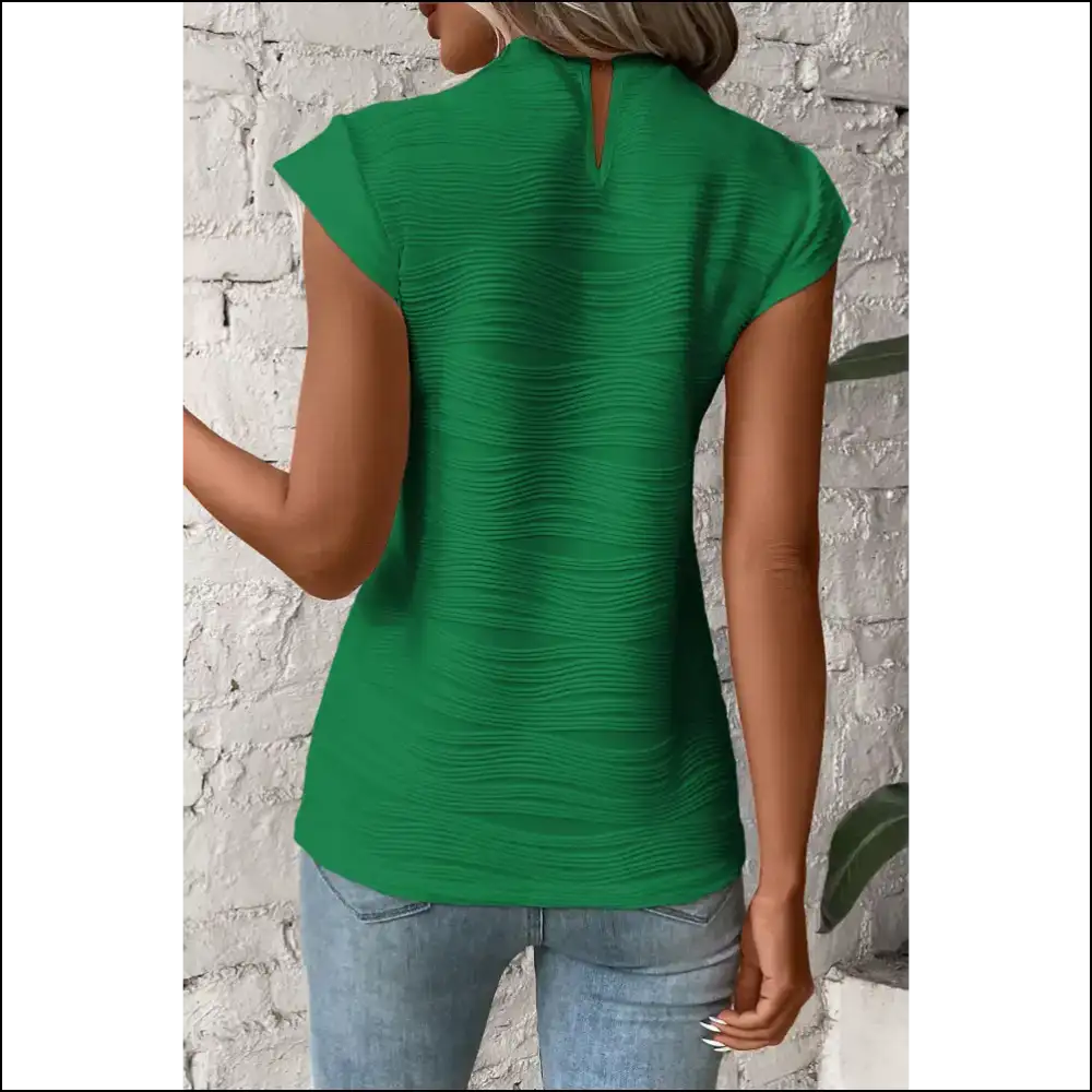 White Wavy Textured Mock Neck Top Instant Style Upgrade - Blouses on Sale Worldwide Shipping