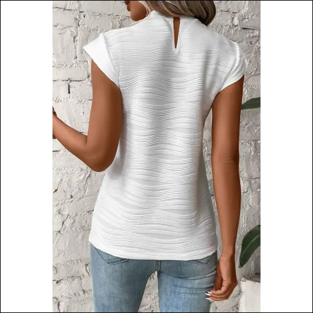 White Wavy Textured Mock Neck Top Instant Style Upgrade - Blouses on Sale Worldwide Shipping