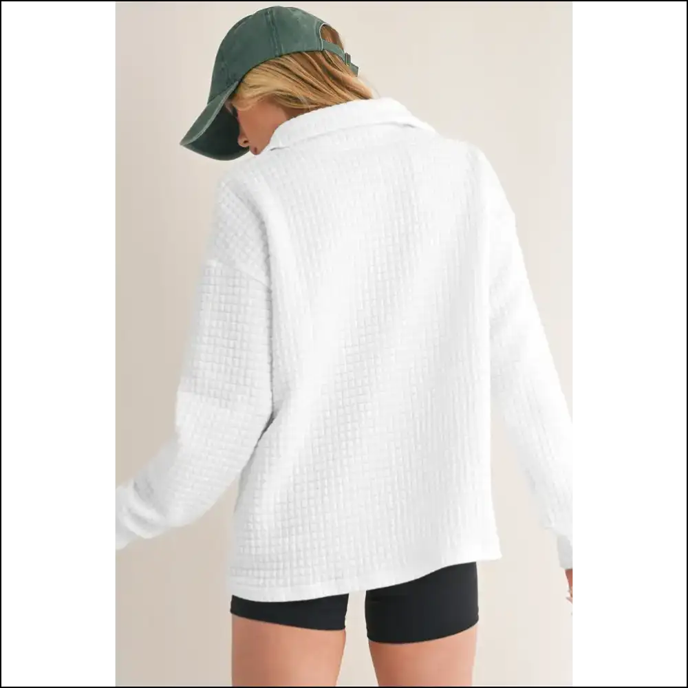 White Wfle Textured Wonder: Finally a Top that Doesn’t Judge my Snack Choices! Needful Things. 😉 - Long Sleeve Tops Shirts & on Sale