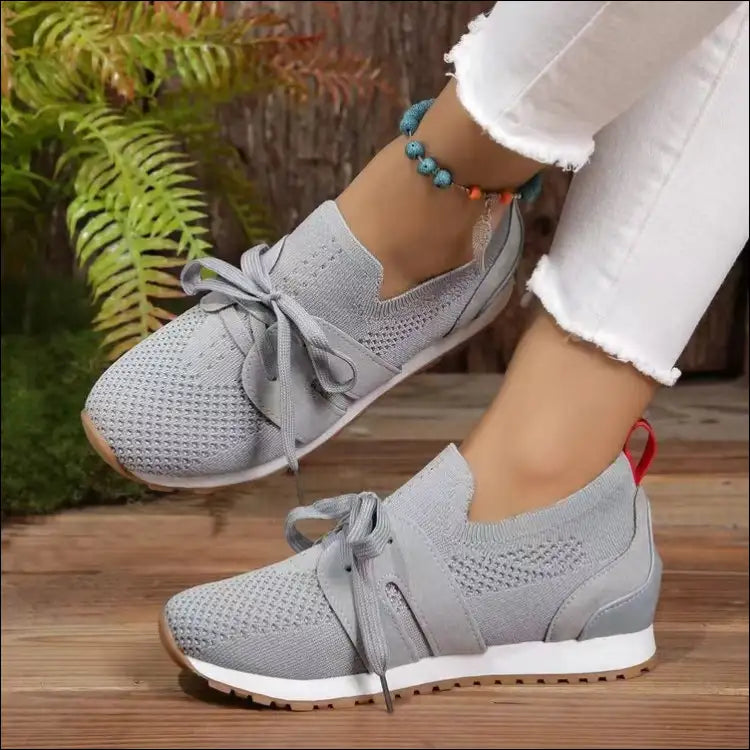 Woven Lace Up Round Toe Flats - Chic Athletic Style - Gray / 36(us5) - Shoes on Sale Worldwide Shipping