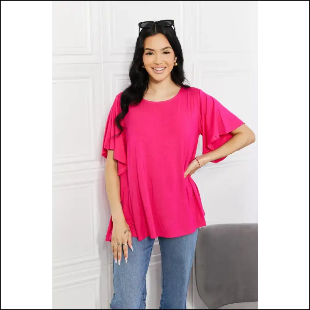 Yelete More than Words Flutter Sleeve Top - Hot Pink / s - Blouses on Sale Worldwide Shipping