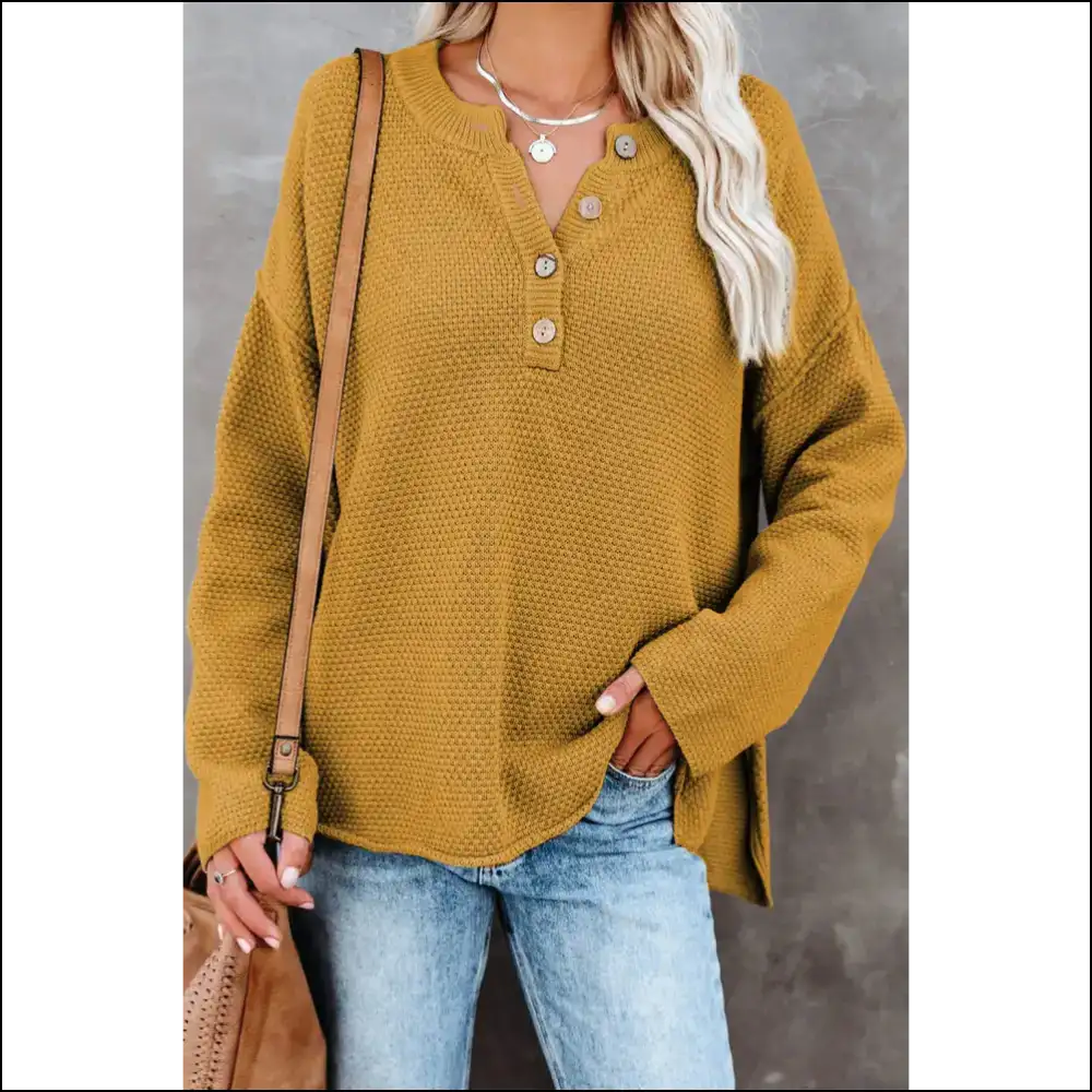 Yellow Drop Shoulder Henley: so Cozy It’s! (needful Things) 💛 - s - Sweaters on Sale Worldwide Shipping