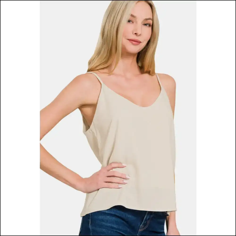 Zenana Chic Two Layered Spaghetti Strap Cami - Beige / s - Tank Tops on Sale Worldwide Shipping
