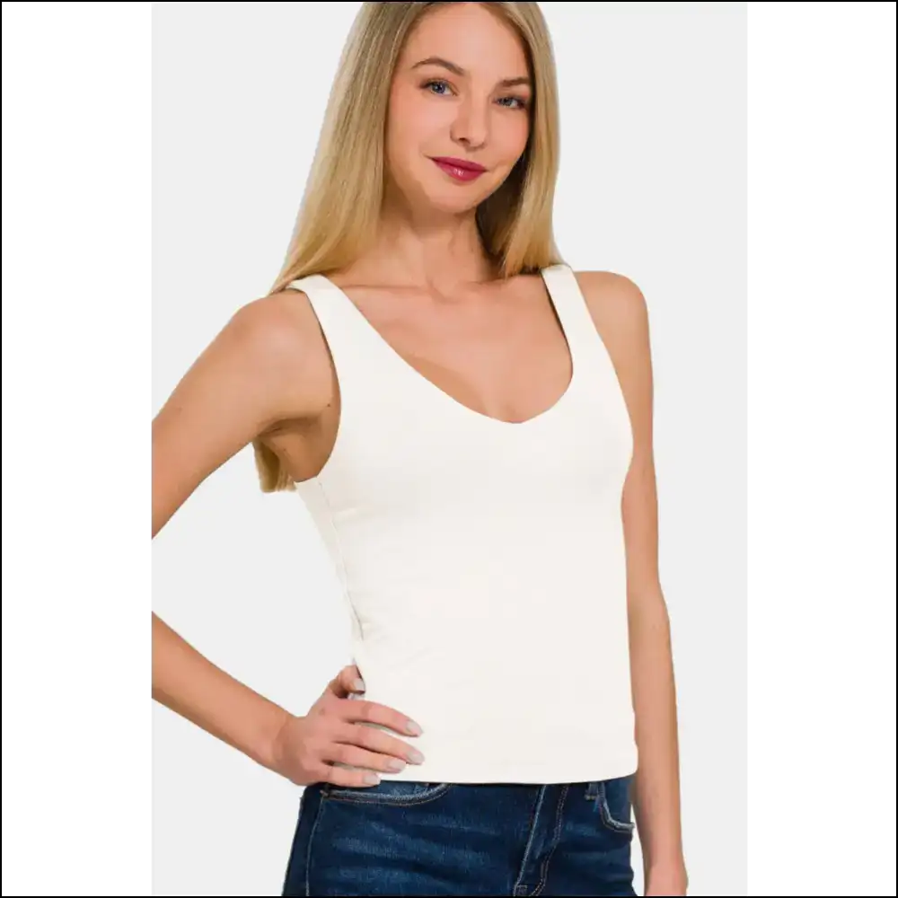Zenana Double Layer v Neck Tank - Effortless Elegance - Tops on Sale Worldwide Shipping