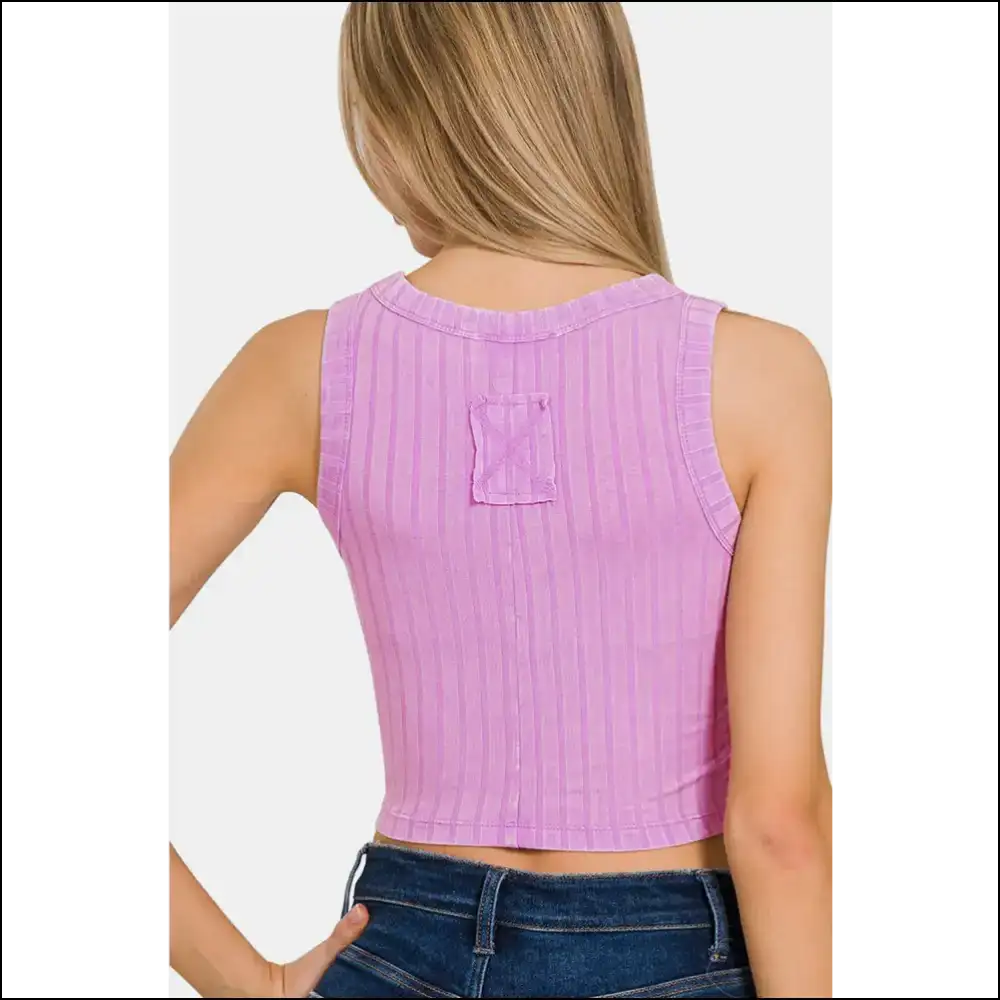 Zenana Ribbed Round Neck Cropped Tank - Tops on Sale Worldwide Shipping