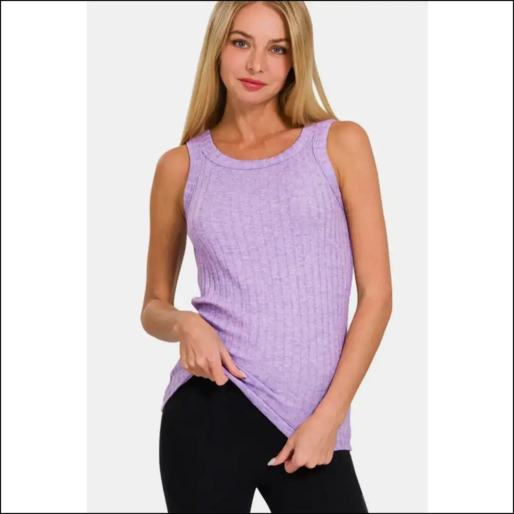 Zenana Ribbed Round Neck Tank - Timeless Style - Heather / s - Tops on Sale Worldwide Shipping