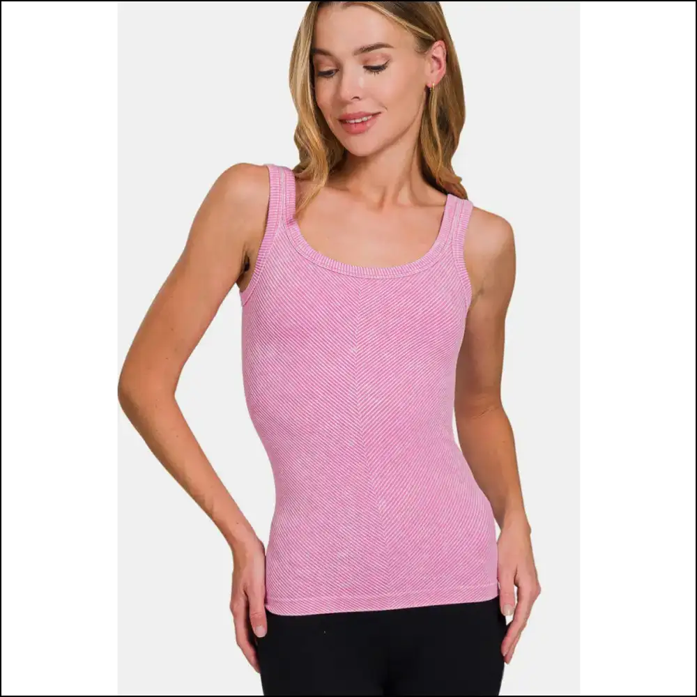 Zenana Ribbed Scoop Neck Tank - Effortlessly Chic - Pink / S/m - Tops on Sale Worldwide Shipping
