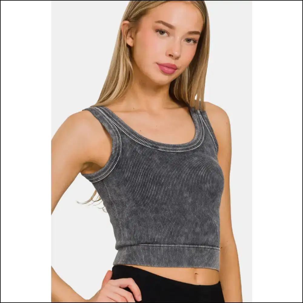 Zenana Vintage Washed Scoop Neck Tank Top - Black / L/xl - Tops on Sale Worldwide Shipping