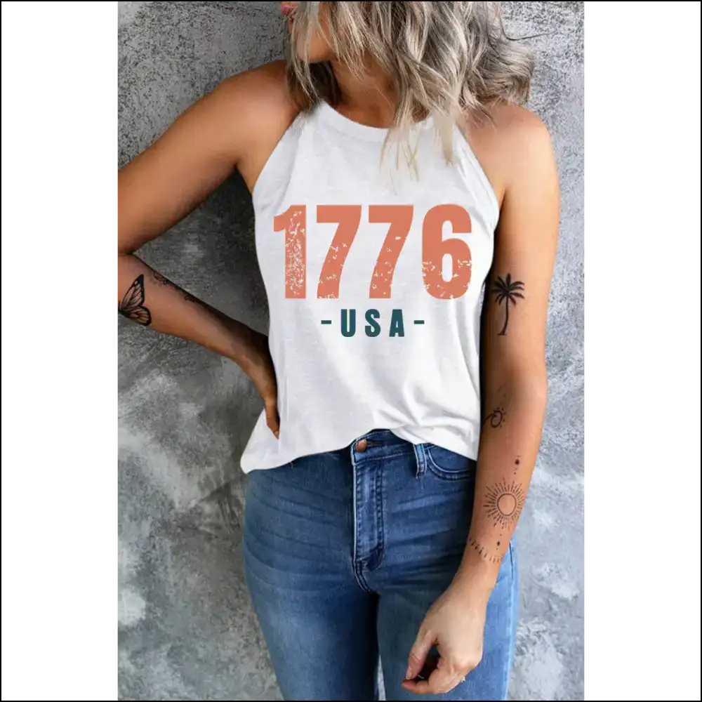 1776 Usa Round Neck Tank - Effortlessly Chic - Tops on Sale Worldwide Shipping