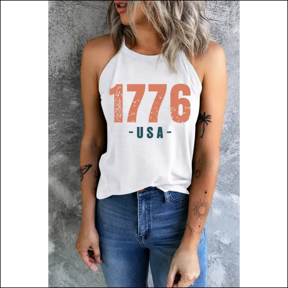 1776 Usa Round Neck Tank - Effortlessly Chic - White / s - Tops on Sale Worldwide Shipping