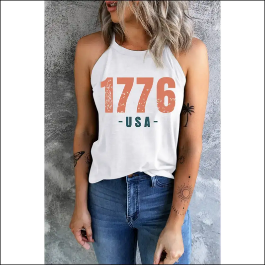 1776 Usa Round Neck Tank - Effortlessly Chic - White / s - Tops on Sale Worldwide Shipping