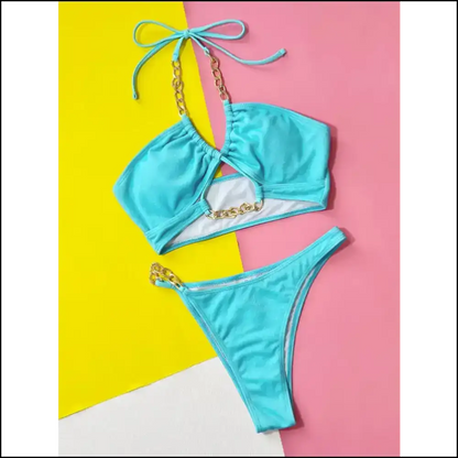 Mermaid Vibes Only: Dive Deep in our Chic Halter Neck Bikini Set 🌊✨ Aqua / l Sets