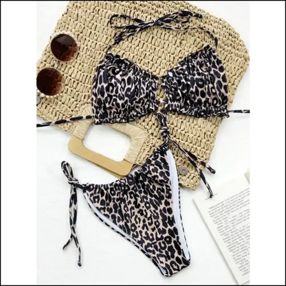 Frill Trill Halter Neck Bikini Set: your Sassy Sidekick for Sunshine ?️👙 - Leopard / m - Sets