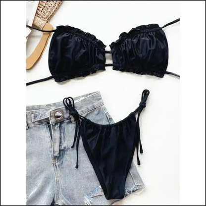 Frill Trill Halter Neck Bikini Set: your Sassy Sidekick for Sunshine ?️👙 - Black / s - Sets