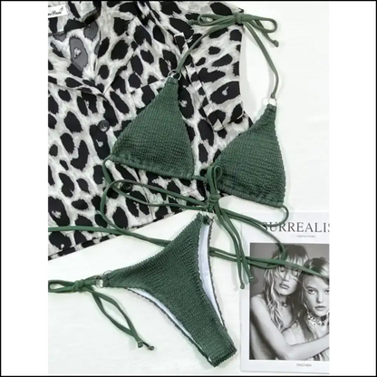 Sunshine & Confidence: Flaunt your Textured Halter Neck Bikini Set! 🌊👙 - Dark Green / l - Sets