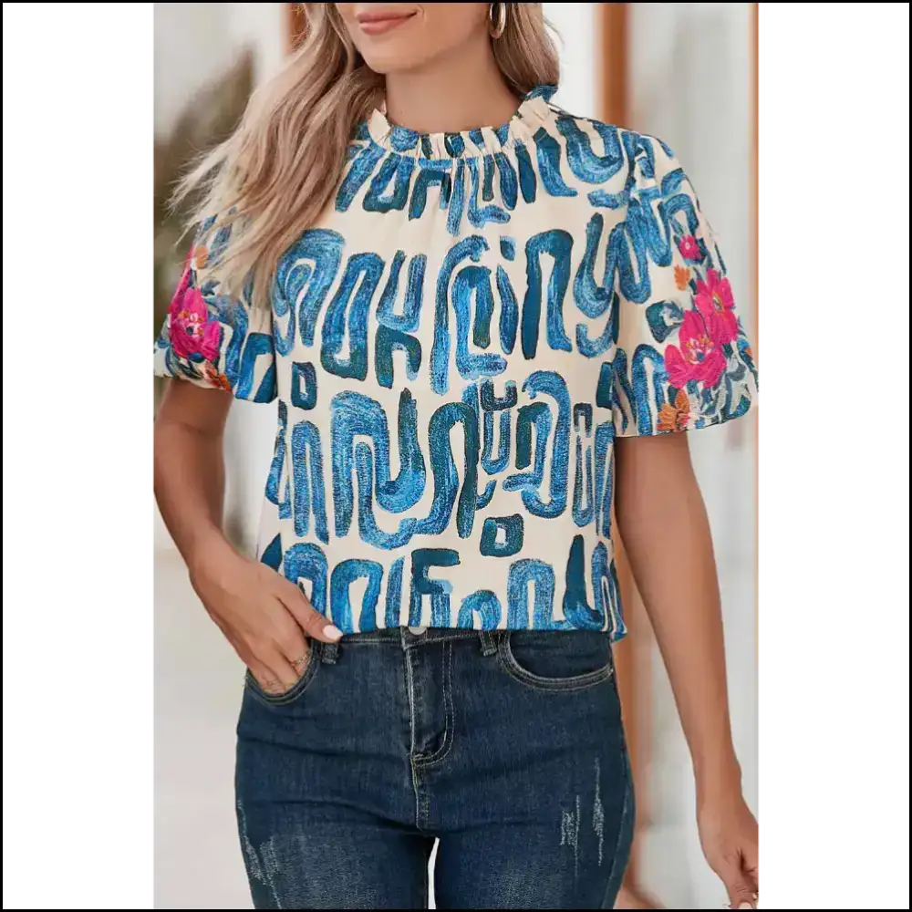 Beige Abstract Floral Puff: so Chic It’s Practically Beige-ic! 🌼 Needful Things - s - Blouses