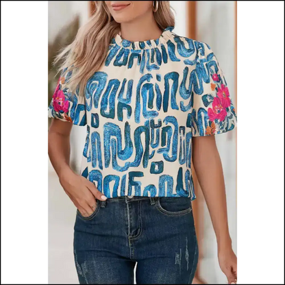 Beige Abstract Floral Puff: so Chic It’s Practically Beige-ic! 🌼 Needful Things - s - Blouses