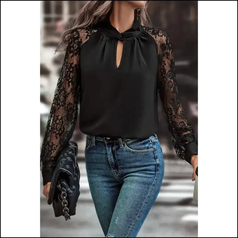 Black Keyhole Neckline Blouse: Prepare for Compliments - s - Blouses