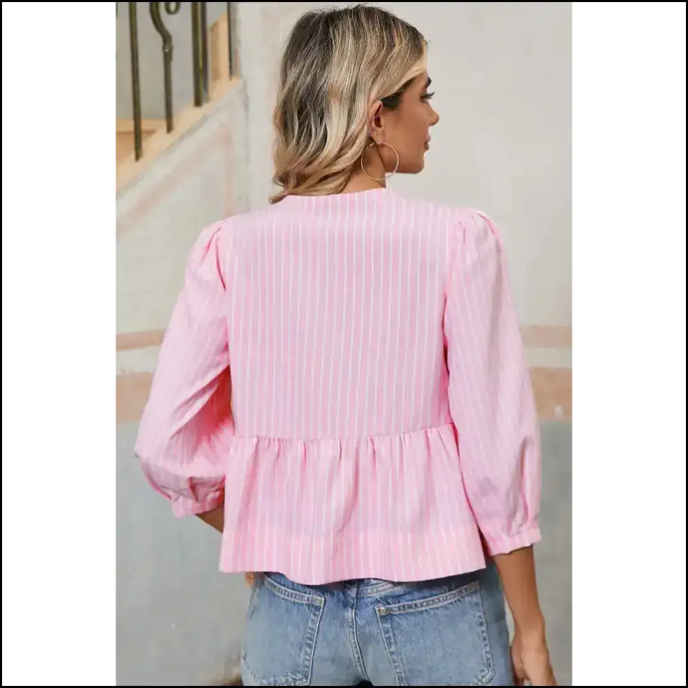Pink Striped Bow Tie Blouse: from Basic to Boujee 🎀 - Blouses
