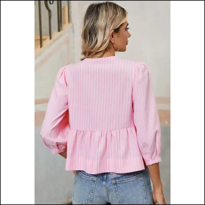 Pink Striped Bow Tie Blouse: from Basic to Boujee 🎀 - Blouses