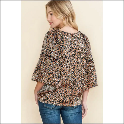 Chestnut Leopard Ruffle Flounce Sleeve: Roar-some Fashion 🐆 Needful Things - Blouses