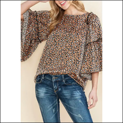 Chestnut Leopard Ruffle Flounce Sleeve: Roar-some Fashion 🐆 Needful Things - s - Blouses