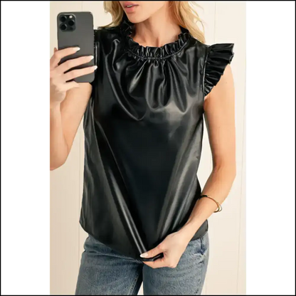 Leather Ruffle Blouse: so Chic it Hurts (needful Things) - Black / s - Blouses