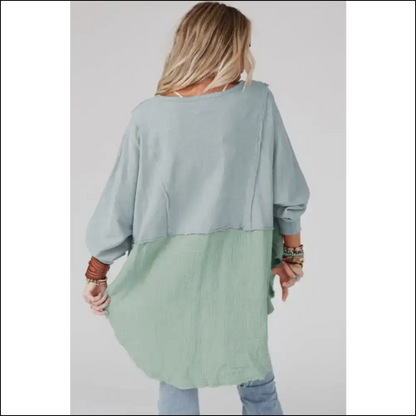 Chic Contrast Texture Long Sleeve Blouse - Blouses
