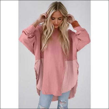Chic Contrast Texture Long Sleeve Blouse - Dusty Pink / s - Blouses