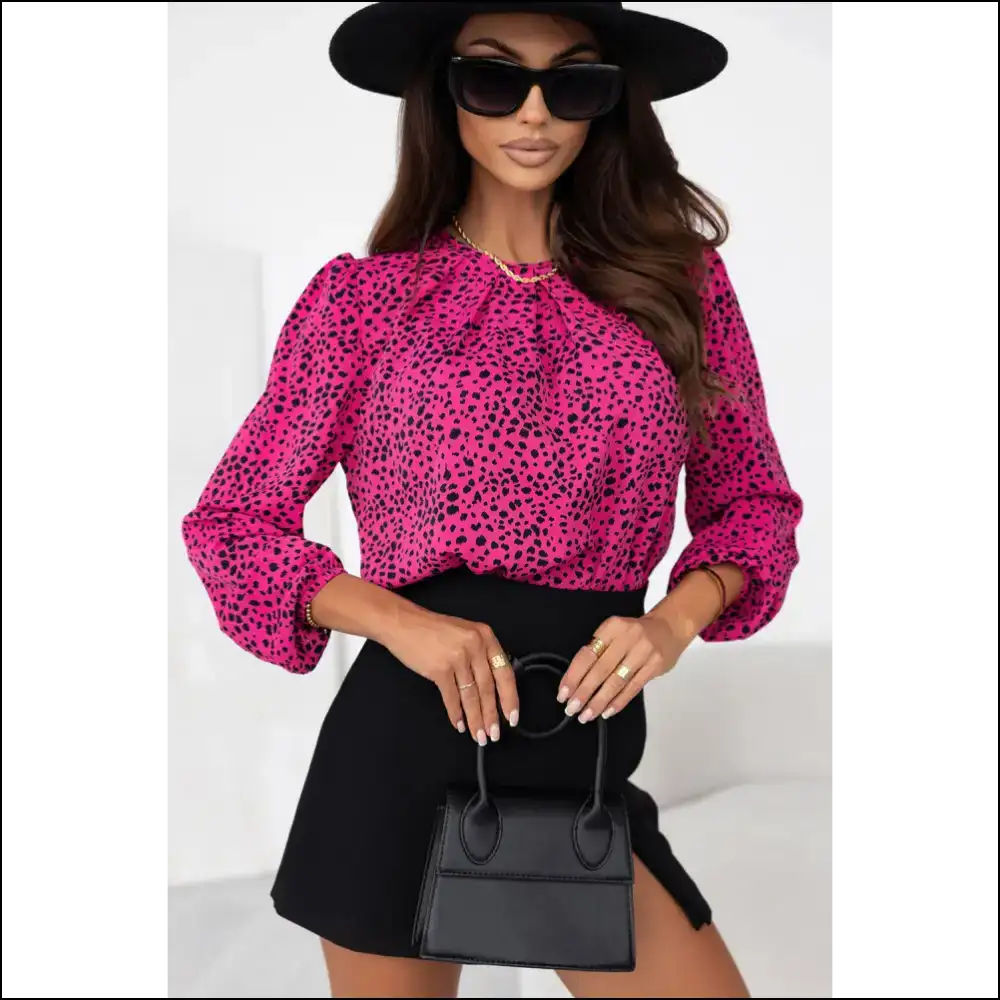 Chic Leopard Balloon Sleeve Blouse - Hot Pink / l - Blouses