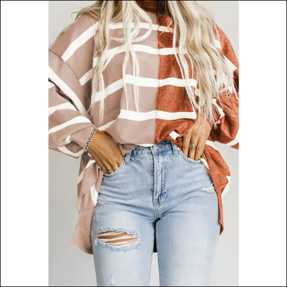 Dropped Shoulder Bliss: Chic Striped Style for the Comfortably Unhinged! 😜 - Blouses