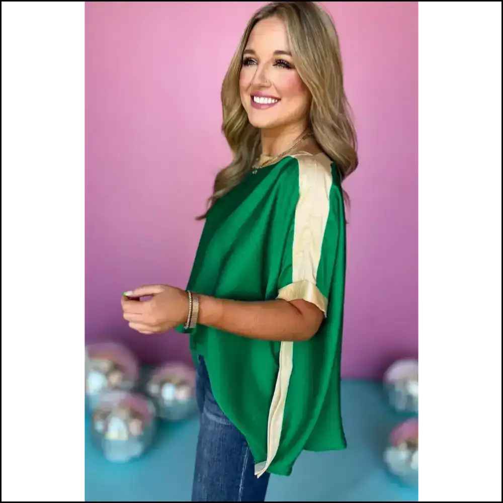 Rose Color Block Boat Neck Blouse Wardrobe Whispers - Blouses