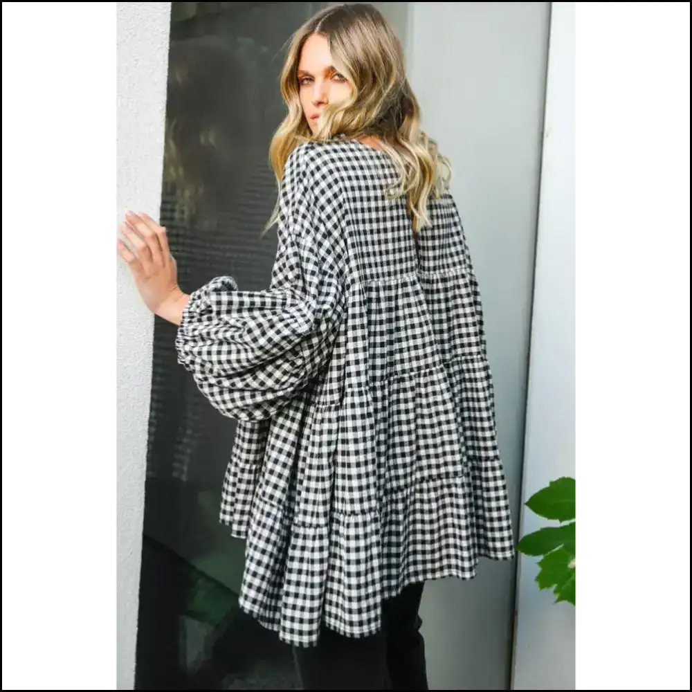 Chic Black Plaid Drop Sleeve: so Comfy It’s Criminal - Blouses