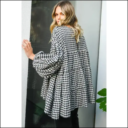 Chic Black Plaid Drop Sleeve: so Comfy It’s Criminal - Blouses