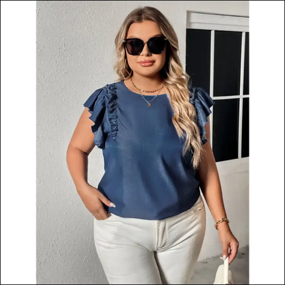 Honey Chic Plus Size Flounce Sleeve Blouse - Blouses