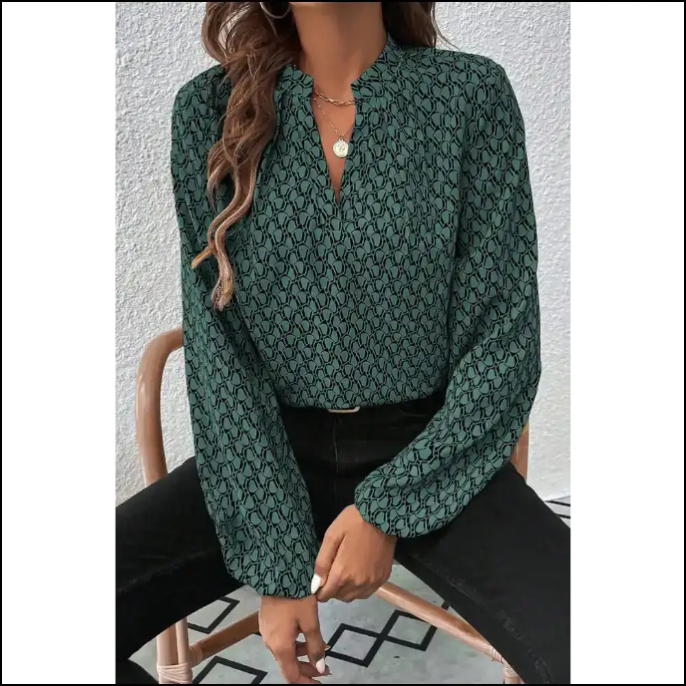 Green Geometric Print Blouse Instant Fashionista - s - Blouses