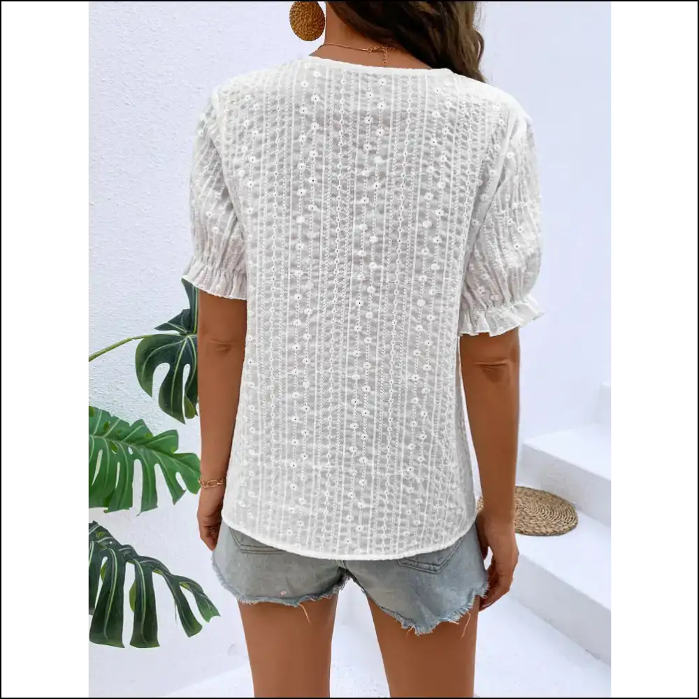 Chic Honey Buttoned V-neck Flounce Sleeve Top - Blouses