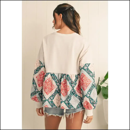 Jet Stream Paisley Patchwork: Boho Boss Babe Blouse - Blouses