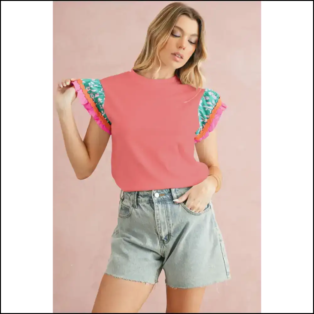 Peach Blossom Floral Sleeve Textured Blouse: Instant Upgrade 🍑🌸 - Blouses