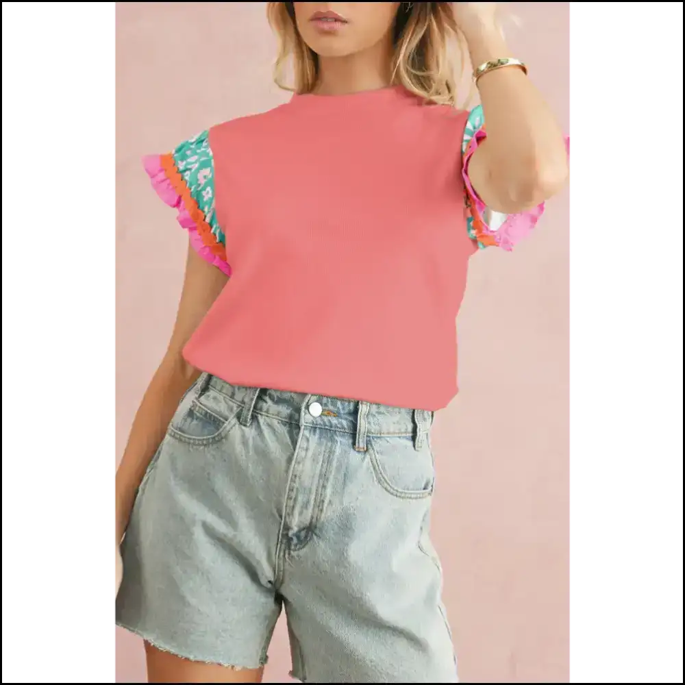 Peach Blossom Floral Sleeve Textured Blouse: Instant Upgrade 🍑🌸 - Blouses