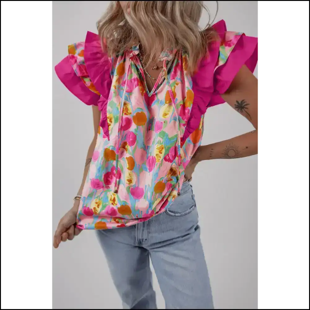 Pink Floral Ruffle Flutter Sleeve: Prepare for Utter Adoration! 🌸 Needful Things - Blouses