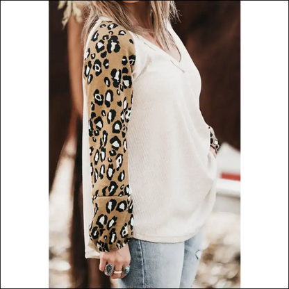 Plus Size Leopard V-neck Raglan Sleeve Blouse - Blouses