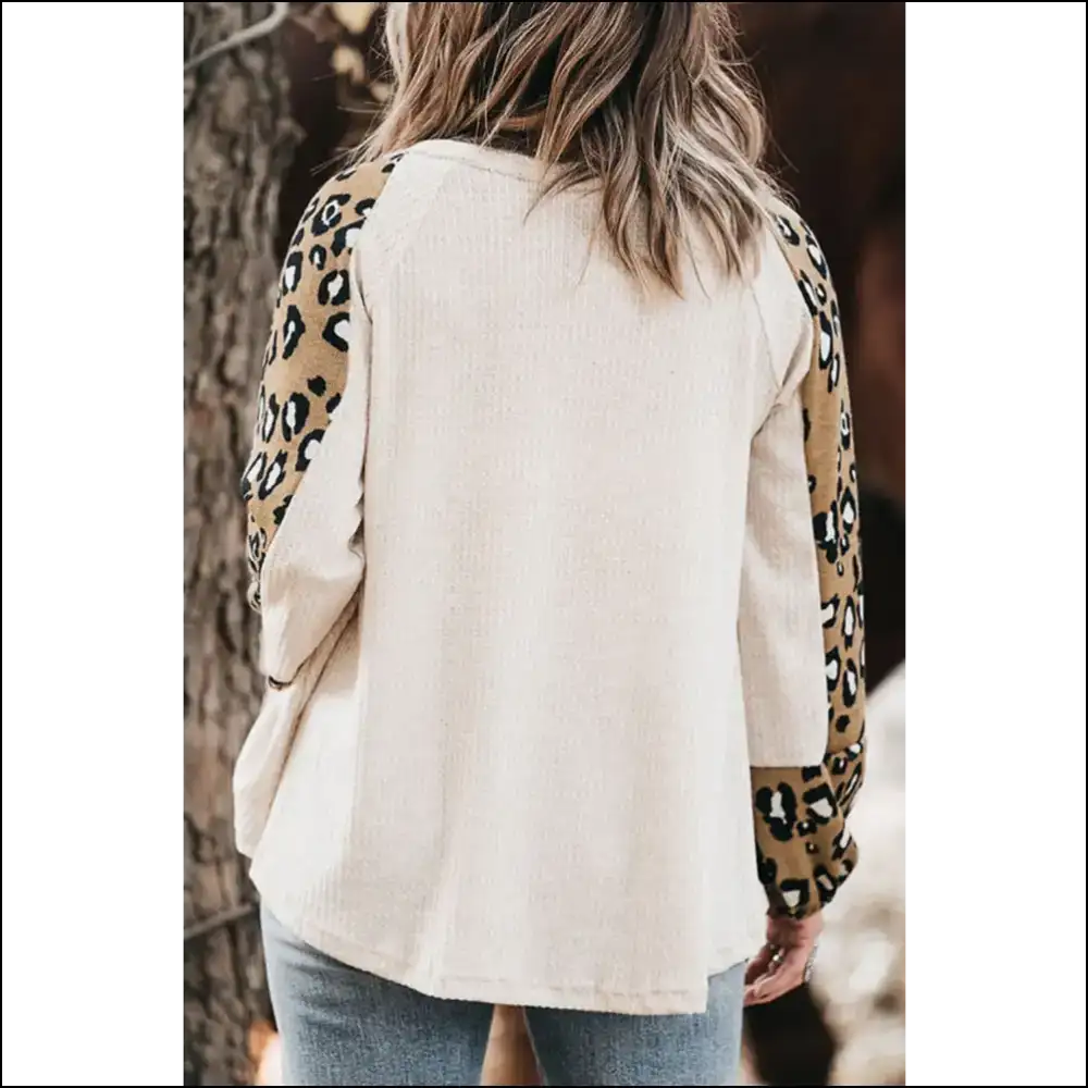 Plus Size Leopard V-neck Raglan Sleeve Blouse - Blouses