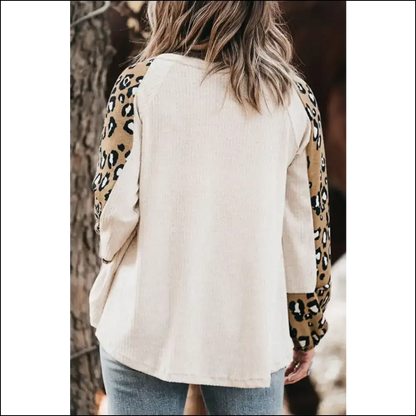 Plus Size Leopard V-neck Raglan Sleeve Blouse - Blouses