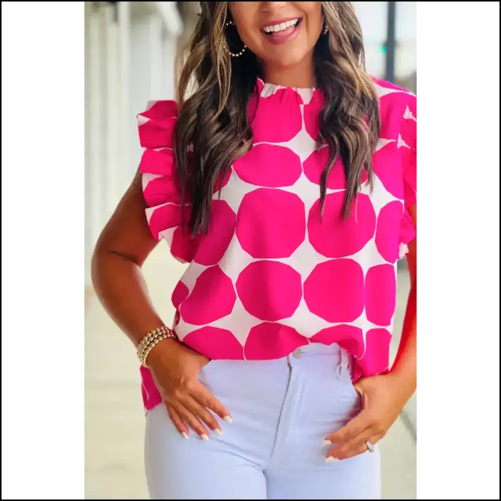 Rose Polka Dot Top so Cute it Hurts - Blouses