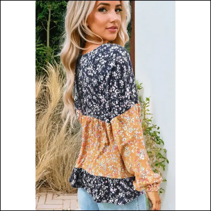 Blue Floral Ruffle Hem Long Sleeve: Because Adulting is Hard 💀 Needful Things - Blouses